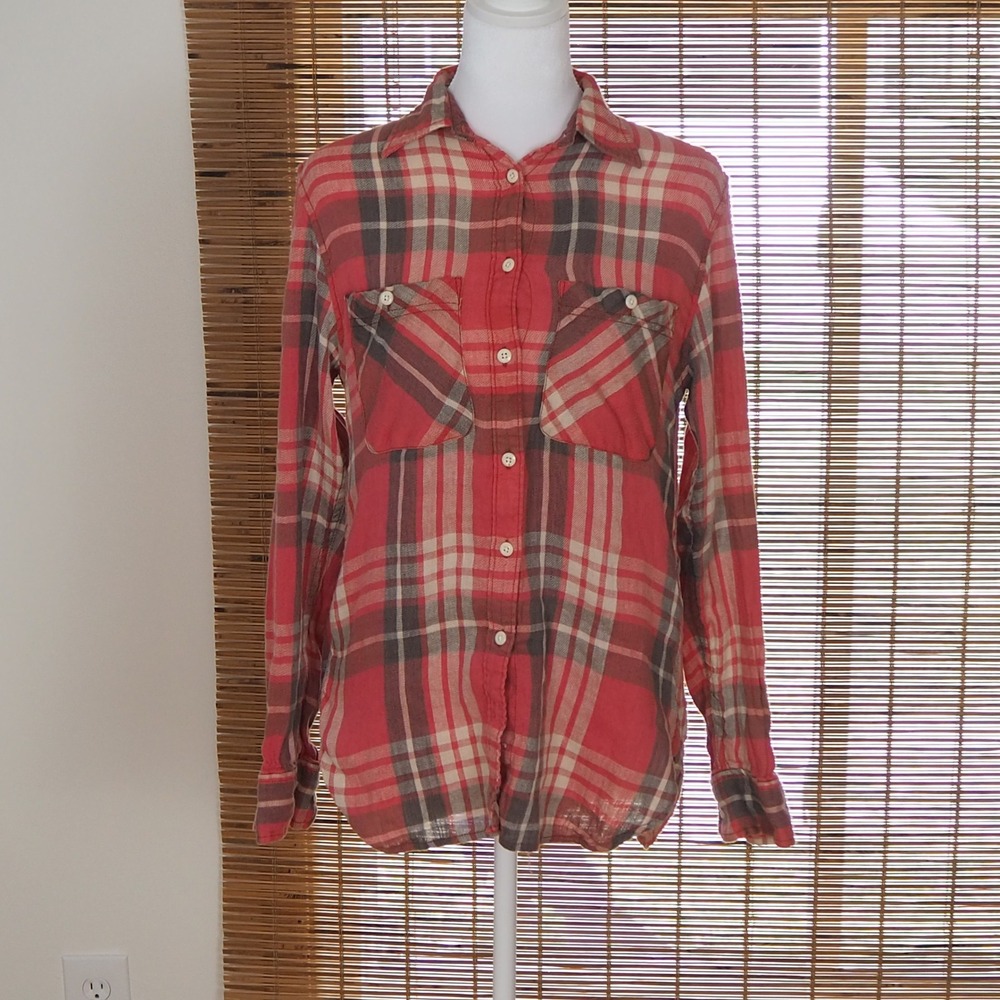 Ralph Lauren Utility Denim & Supply‎ Women's Small Linen Blend Plaid Button Down